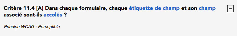 Critère 11.4 [A] Dans chaque formulaire, chaque étiquette de champ et son champ associé sont-ils accolés ?